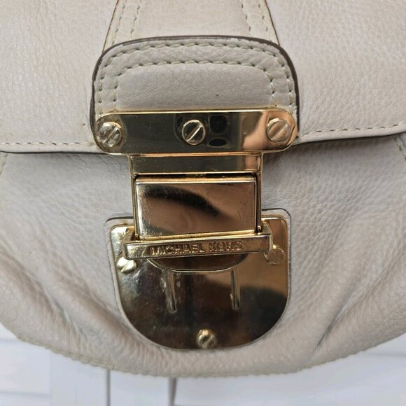 MICHAEL KORS Charlton Leather Mini Crossbody Bag Cream Gold Tone Hardware Preppy - Picture 4 of 12